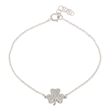 Sterling Silver Rhodium Plated Clear CZ Clover Bracelet