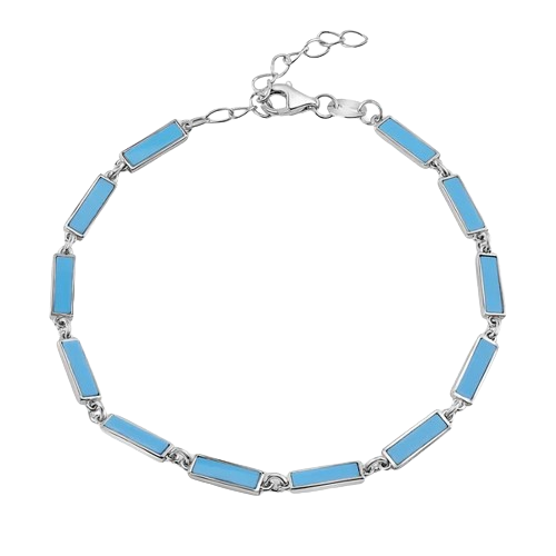 Sterling Silver Rhodium Plated Light Blue Turquoise Stone Bar Link Bracelet