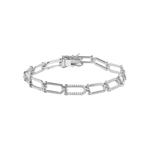 Sterling Silver Nickel Free Rhodium Plated U Link Clear CZ Tennis Bracelet