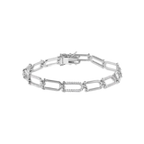 Sterling Silver Nickel Free Rhodium Plated U Link Clear CZ Tennis Bracelet