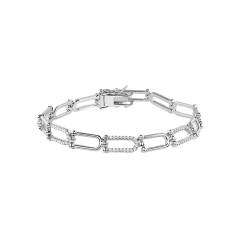 Sterling Silver Nickel Free Rhodium Plated U Link Clear CZ Tennis Bracelet