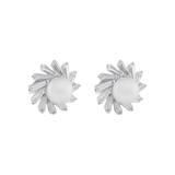 Sterling Silver Rhodium Plated Water Pearl Clear Baguette CZ Stud Earrings