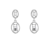 Sterling Silver Rhodium Plated Dangling Baguette CZ Stud Earrings