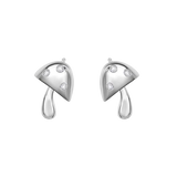 Sterling Silver Rhodium Plated Mushroom Clear CZ Stud Earrings