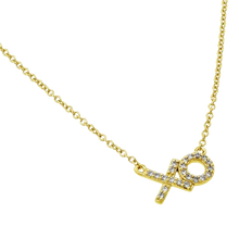 Load image into Gallery viewer, Sterling Silver Gold Plated Clear CZ XO Pendant Necklace