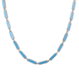 Sterling Silver Rhodium Plated Light Blue Turquoise Stone Bar Link Necklace
