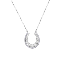 Load image into Gallery viewer, Sterling Silver Rhodium Plated Horseshoe Pearl Clear CZ Necklace