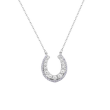Sterling Silver Rhodium Plated Horseshoe Pearl Clear CZ Necklace