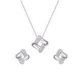 Sterling Silver Rhodium Plated Woven Design Earring and Pendant Set