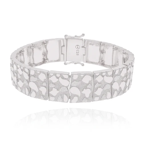 Sterling Silver Anti Tarnish Non Plated Clustered Nugget 15.9mm Bracelet