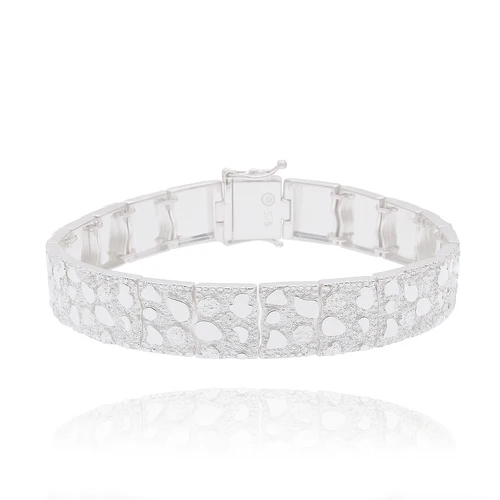 Sterling Silver Anti Tarnish Non Plated Clustered Nugget Bracelet