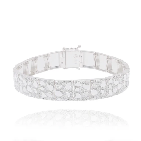 Sterling Silver Anti Tarnish Non Plated Clustered Nugget Bracelet