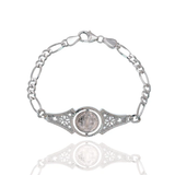 Sterling Silver Saint Benedict Rotating Medal Intricately Detailed Figaro Bracelet