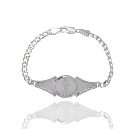 Sterling Silver Saint Jude Diamond Cut Curb Bracelet