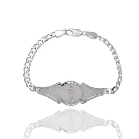 Sterling Silver Saint Jude Diamond Cut Curb Bracelet