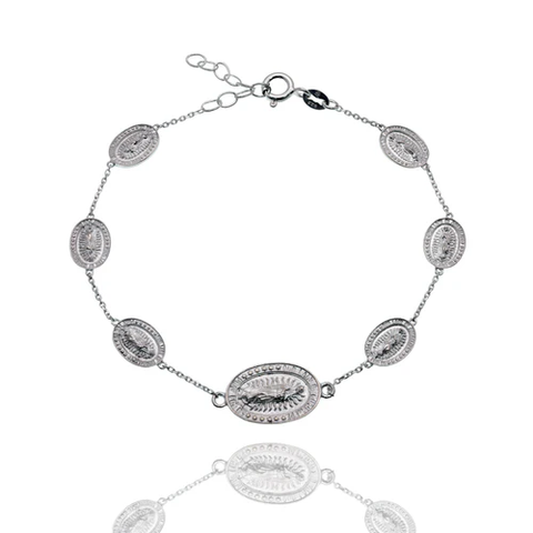 Sterling Silver High Polished Our Lady Of Guadalupe Adjustable Bracelet