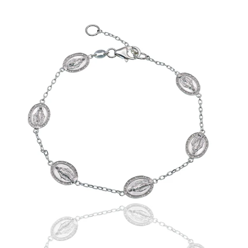 Sterling Silver High Polished Our Lady Of Guadalupe Charms Miraculous Medal Adjustable Bracelet