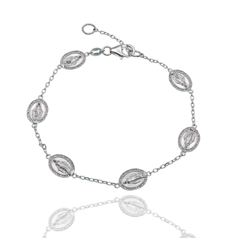 Sterling Silver High Polished Our Lady Of Guadalupe Charms Miraculous Medal Adjustable Bracelet