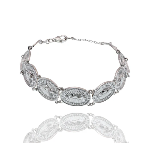Sterling Silver High Polished Our Lady Of Guadalupe Link Adjustable Bracelet