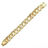 Sterling Silver Gold Plated CZ Link Hip Hop Bracelet Width-17.3mm