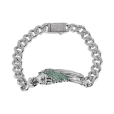 Sterling Silver Rectangle St Jude Clear CZ Studded Cuban Bracelet