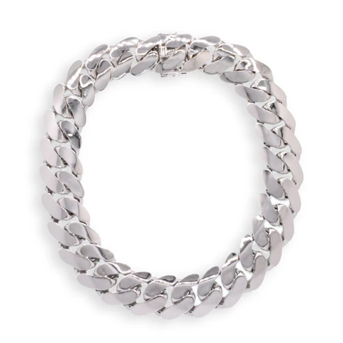 Sterling Silver Rhodium Plated Hollow Miami Cuban Necklace Or Bracelet