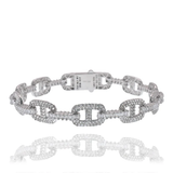 Sterling Silver Rhodium Plated Iced Out Mariner Link ID Baguette Clear CZ Bracelet