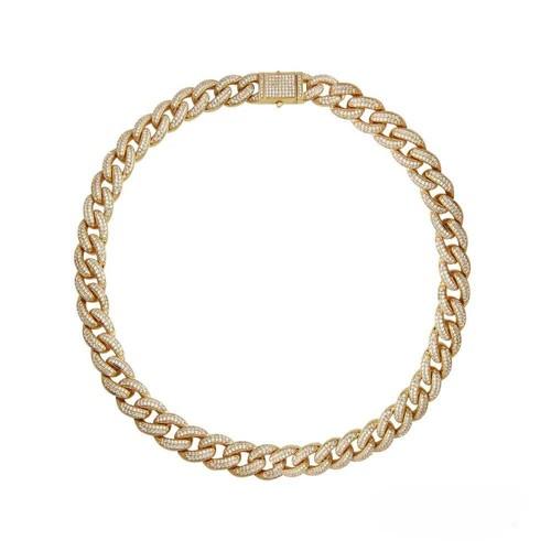 Sterling Silver Gold Plated Miami Curb CZ Encrusted Hip Hop Chain Width-11.2mm