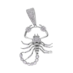 Sterling Silver Rhodium Plated Scorpion Clear CZ Large Pendant
