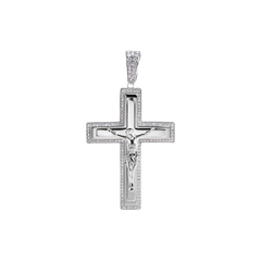Sterling Silver Rhodium Plated Crucifix Clear CZ Pendant