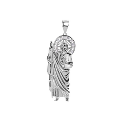 Sterling Silver Rhodium Plated Jesus Christ Clear CZ Pendant