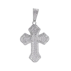 Sterling Silver Rhodium Plated Cross Baguette Clear CZ Pendant