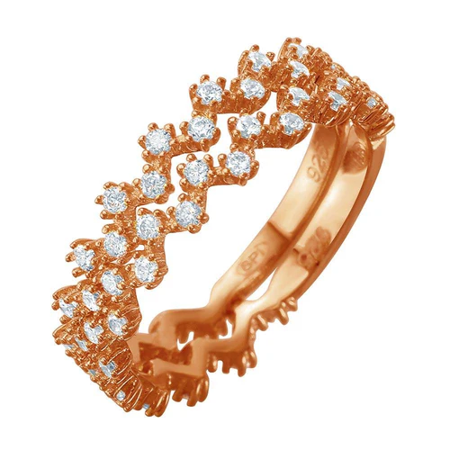 Sterling Silver Rose Gold Plated Double Stackable CZ Ring
