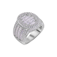 Sterling Silver Rhodium Plated Statement Baguette Clear CZ Oval Top Ring