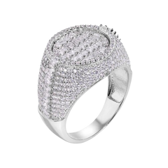 Sterling Silver Rhodium Plated Statement Baguette Clear CZ Round Top Ring