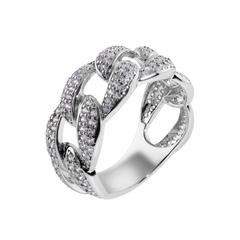 Sterling Silver Rhodium Plated Curb Clear CZ Ring