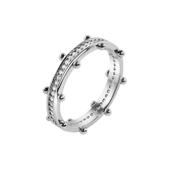 Sterling Silver Rhodium Plated Beaded Eternity Clear CZ Ring