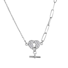 Load image into Gallery viewer, Sterling Silver Rhodium Plated Paperclip Rolo Chains Heart Center Necklace