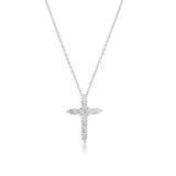 Sterling Silver Rhodium Plated Cross Moissanite Studded Adjustable Pendant Necklace