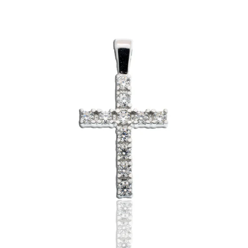 Sterling Silver Rhodium Plated Moissanite Cross Pendant