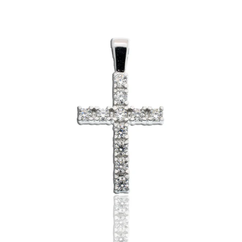 Sterling Silver Rhodium Plated Moissanite Cross Pendant