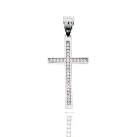 Sterling Silver Rhodium Plated Cross Moissanite Pendant