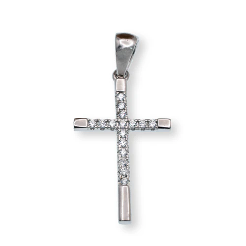 Sterling Silver Rhodium Plated Moissanite Cross 4mm Pendant
