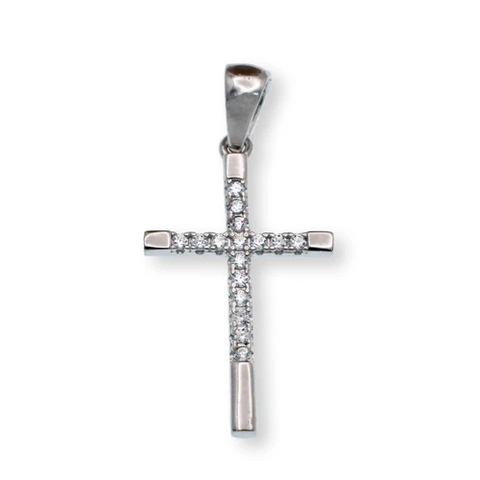 Sterling Silver Rhodium Plated Moissanite Cross 4mm Pendant