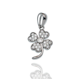 Sterling Silver Rhodium Plated Moissanite Four Leaf Clover Pendant