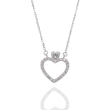 Sterling Silver Rhodium Plated Moissanite Heart Crown Pendant Adjustable Necklace