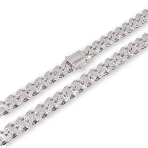 Sterling Silver Rhodium Plated Diamond Cut Miami Curb Link Chain