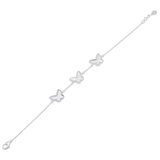 Sterling Silver Rhodium Plated Diamond Cut Three Butterfly Charm Adjustable Bracelet