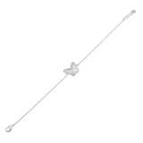 Sterling Silver Rhodium Plated Diamond Cut Butterfly Charm Adjustable Bracelet