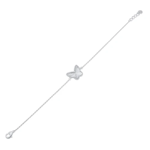 Sterling Silver Rhodium Plated Diamond Cut Butterfly Charm Adjustable Bracelet